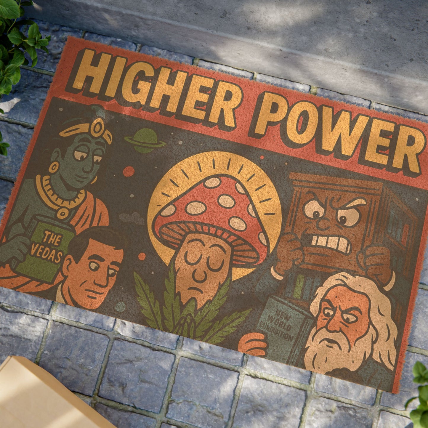 Eclectic Doormat - "Higher Power" | Funny Welcome Mat, Gift for Spiritual Seekers, Unique Home Decor, Quirky Entrance Mat, Housewarming Gift