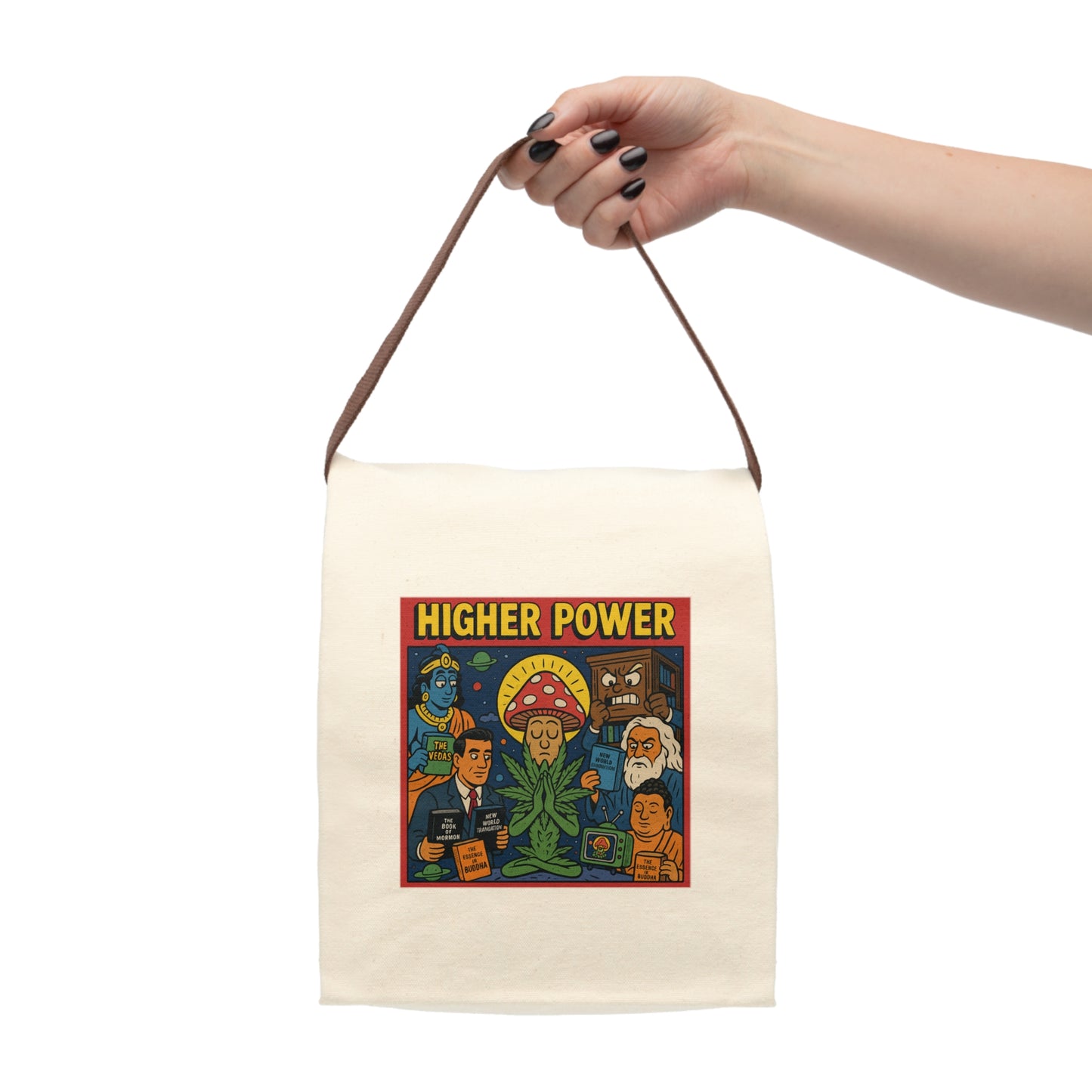 Canvas Lunch Bag with Strap - Higher Power Design, Eco-Friendly Tote, Unique Gift for Foodies, Sassy Lunchbox, Picnic Essential