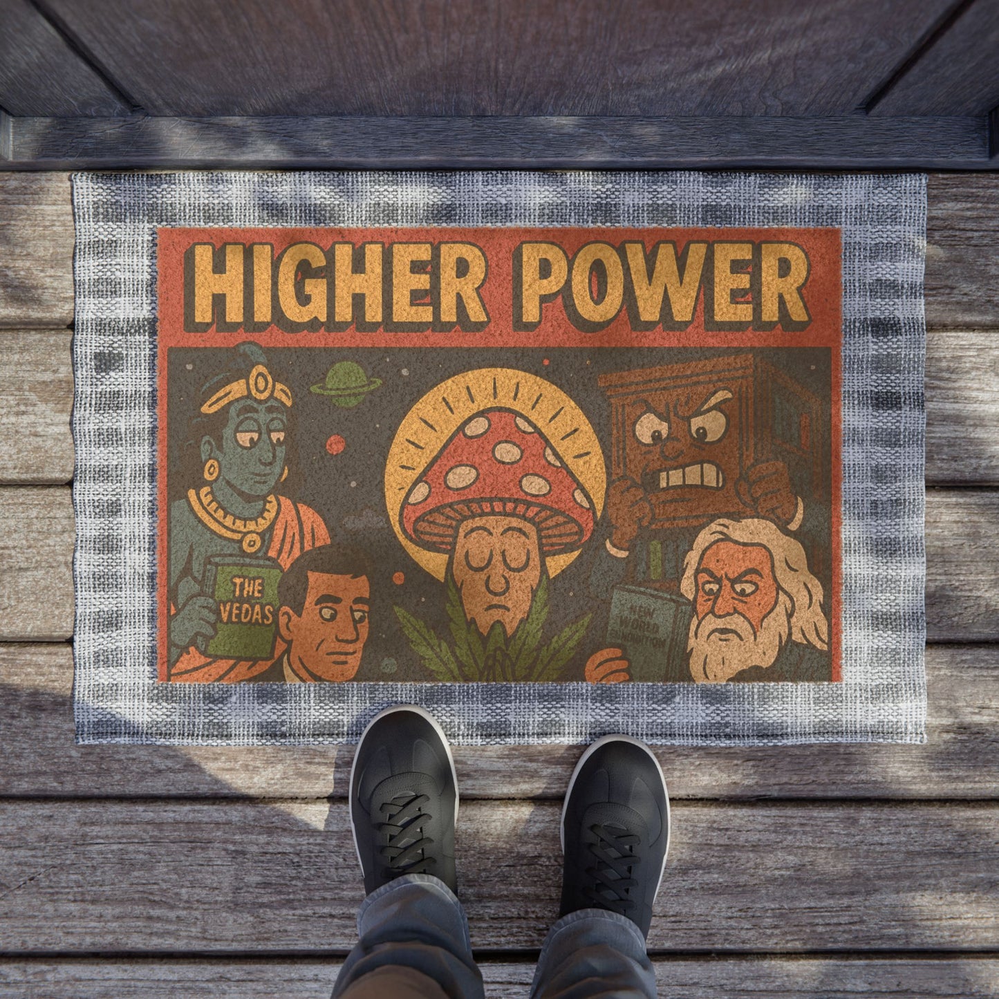 Eclectic Doormat - "Higher Power" | Funny Welcome Mat, Gift for Spiritual Seekers, Unique Home Decor, Quirky Entrance Mat, Housewarming Gift