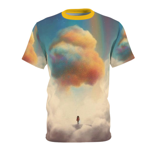 Dreamy Cloudscape Unisex Tee, Artistic T-Shirt, Trendy Graphic Tee, Boho Fashion Top, Rainbow Cloud Design, Unique Gift Idea