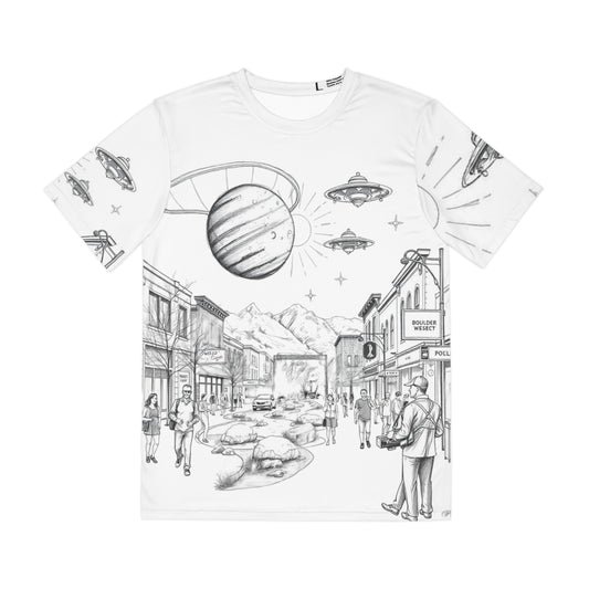 Cosmic Adventure Men's Tee, Space-Themed T-Shirt, Graphic Poly Tee for Sci-Fi Lovers, Unique Gift for Stargazers, Comfortable Everyday Wear